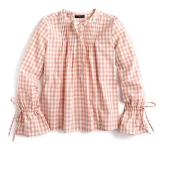 NWT J. Crew Tie Sleeve Pintuck Gingham Top - Picture 3 of 11